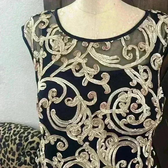Connected Apparel Size 8 Gold Ribbon Soutache Sheath Dress, stunning - Picture 1 of 6